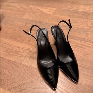 DKNY Black Patent Pointed-Toe Slingback Heels